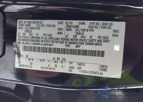 2015 Lincoln Mkc from USA, damaged, VIN 5LMCJ1A95FUJ00361